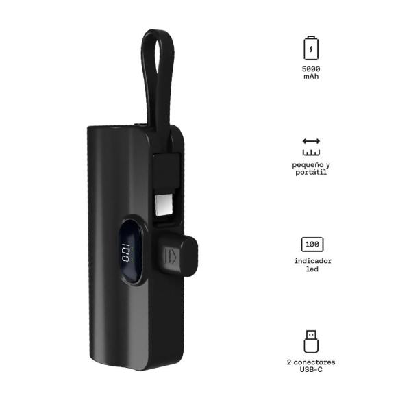 Minipowerbank Kuzler 5000mAh Carga Bidireccional Portátil USB-C Negro