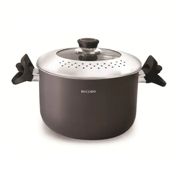 Record Espaguetera Antiadherente 5.3L Tapa de Vidrio N°22 Cocina Profesional Negro