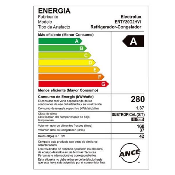 Electrolux ERTY20G2HVI 205L No Frost Tecnología Inverter Ahorro Energético Gris