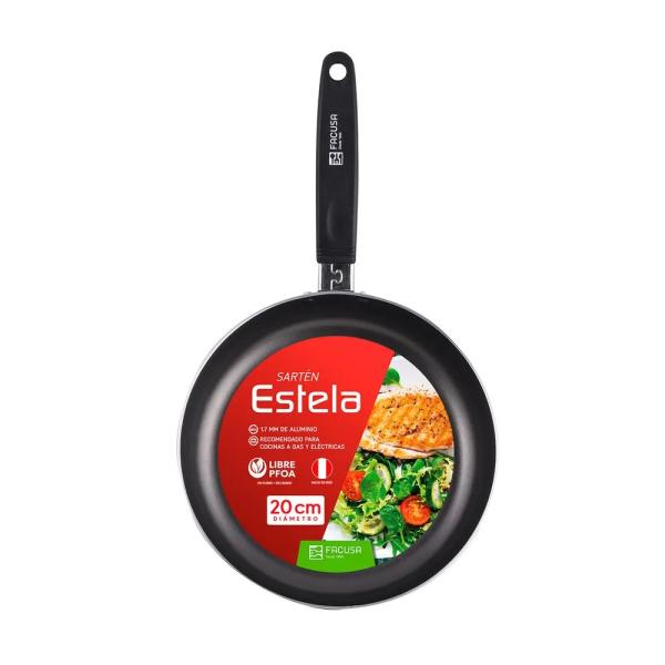 Facusa Sartén Estela 20 cm Antiadherente Aluminio Forjado Mango Ergonómico Negro