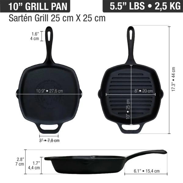 Sartén Grill Uysa 25 cm Rectangular 10x10 Hierro Fundido - 55145003