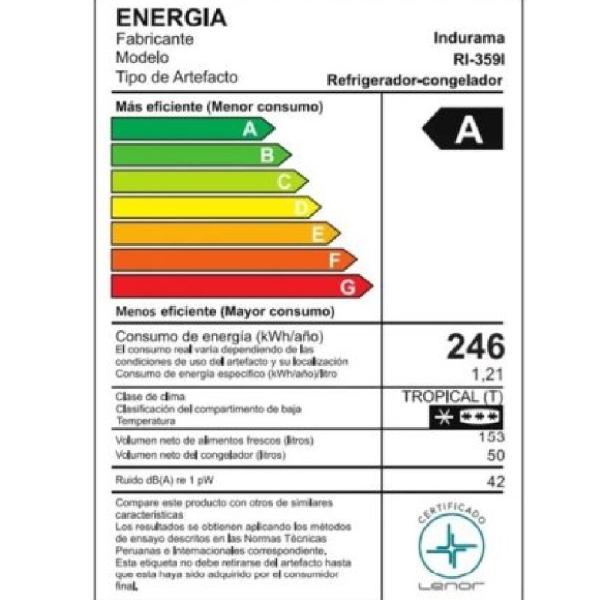 Refrigeradora Indurama RI-359 Croma 203L Eficiencia A+ Freezer Inferior