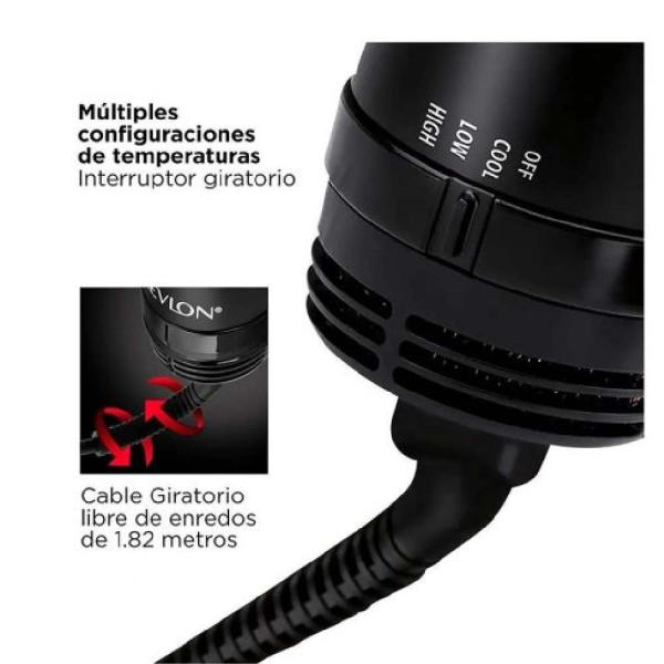 Revlon RVDR5222TLA2 Cepillo Profesional Iónico 3 Temperaturas Tecnología Anti-Frizz Negro