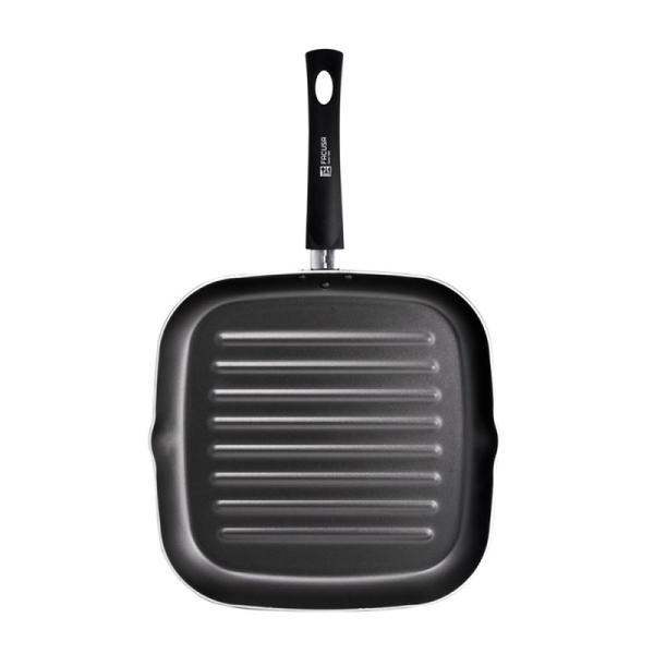 FACUSA Plancha Grill 28cm Antiadherente 4 Capas Reversible Profesional Negro