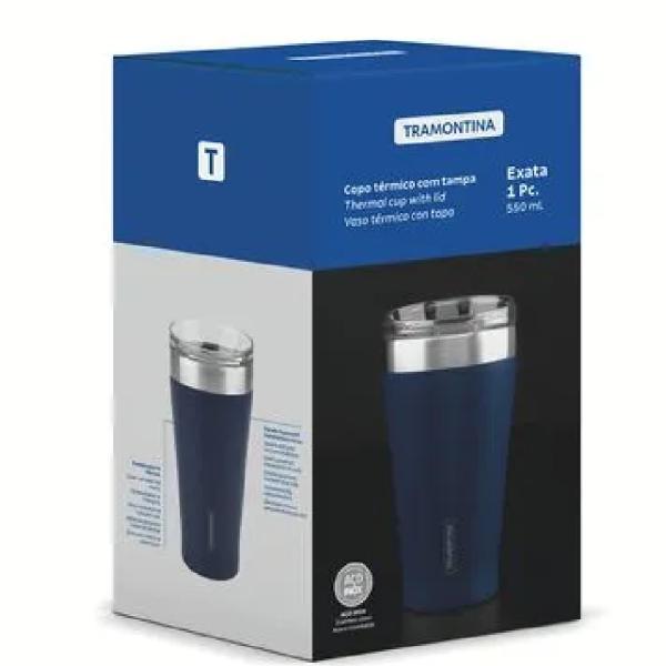 Tramontina Exata 500ml Vaso Térmico Acero Inoxidable Doble Pared Azul - Tapa Hermética