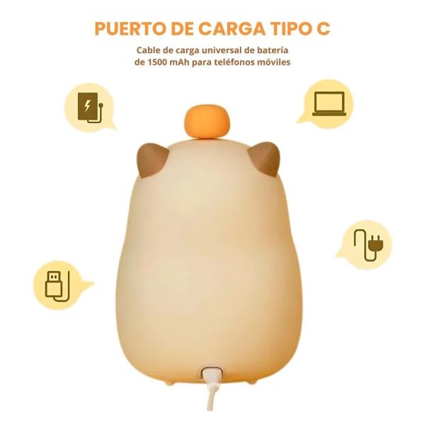 Lámpara Capybara Reloj Alarma Luz Nocturna LED Regulable