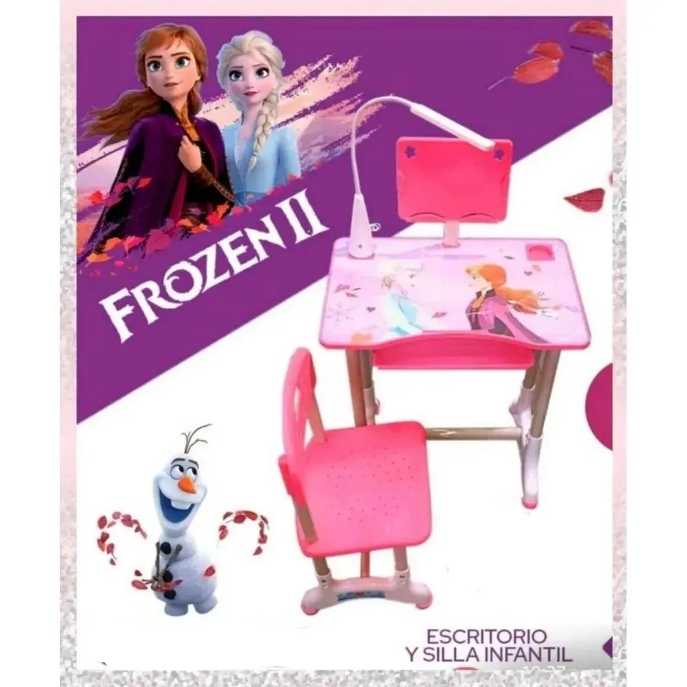 Frozen 2 Escritorio Ergonómico con Lámpara LED 120x60cm Diseño Infantil Ajustable en Altura Rosa