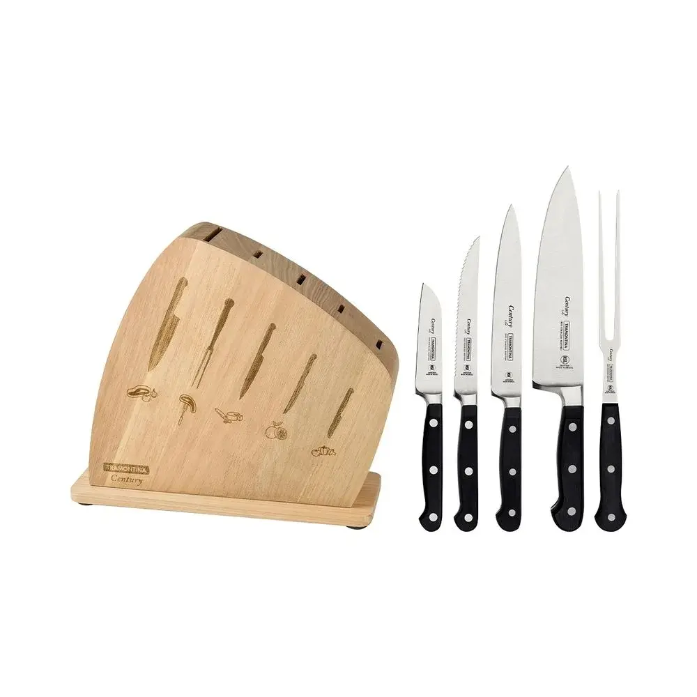 Tramontina Century Juego de Cuchillos X6 con Taco de Madera - Acero Inoxidable 18/10 - 10390093