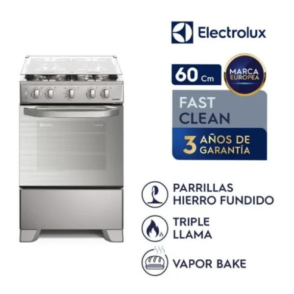 Electrolux FE4PMR Cocina 4 Quemadores Efficient VaporBake Triple Llama Plata