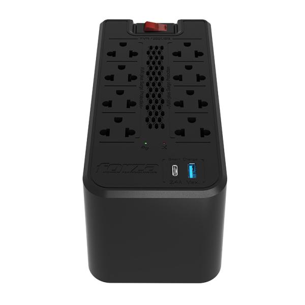 Forza FVR-1222USB 2200VA Regulador de Voltaje 8 Tomas Protección AVR USB Negro
