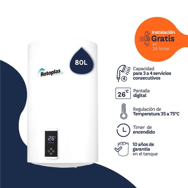 Rotoplas Digiterma 80L Terma Eléctrica 1500W Display Digital Control Inteligente Blanco