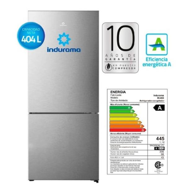 Indurama RI-698 Refrigeradora 404L No Frost Sistema Turbo Cool Inoxidable Plata