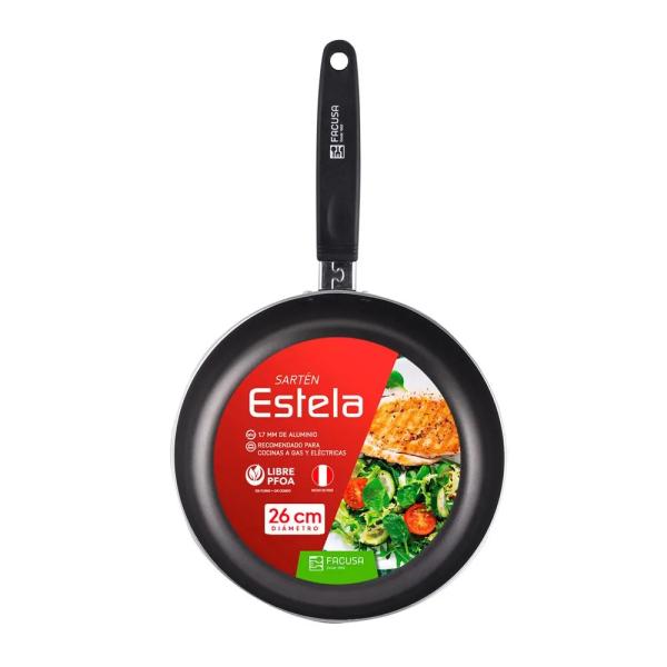 Facusa Sartén Estela 26cm Antiadherente Aluminio Forjado Mango Ergonómico Negro