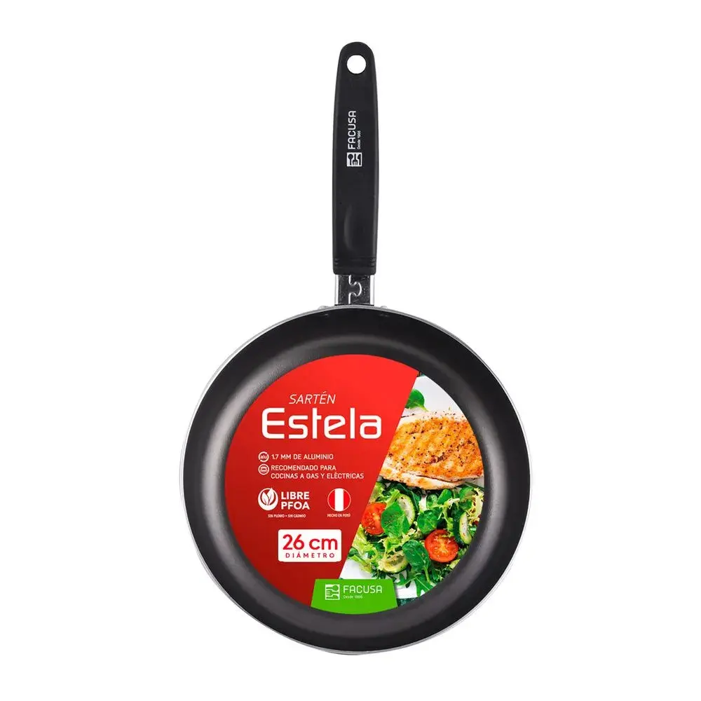 Facusa Sartén Estela 26cm Antiadherente Aluminio Forjado Mango Ergonómico Negro