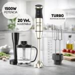 Taurus Bapi 1500 Luxe Full Set 1500W Batidora de Inmersión 20 Velocidades Turbo Rotation Acero Inoxidable Negro