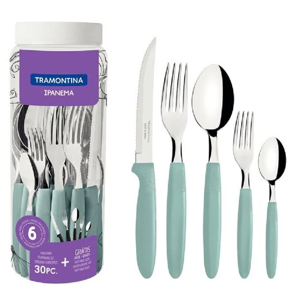 Set de Cubiertos Ipanema 30 Piezas Acero Inoxidable duradero Estilo Moderno Menta - 10390011