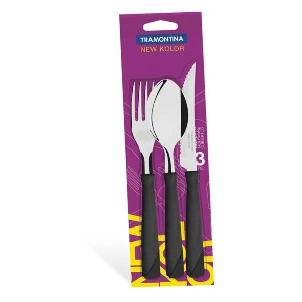 Tramontina 10286165 Cubiertos x3 Negro Mango Ergonomico Acero Premium Resistente