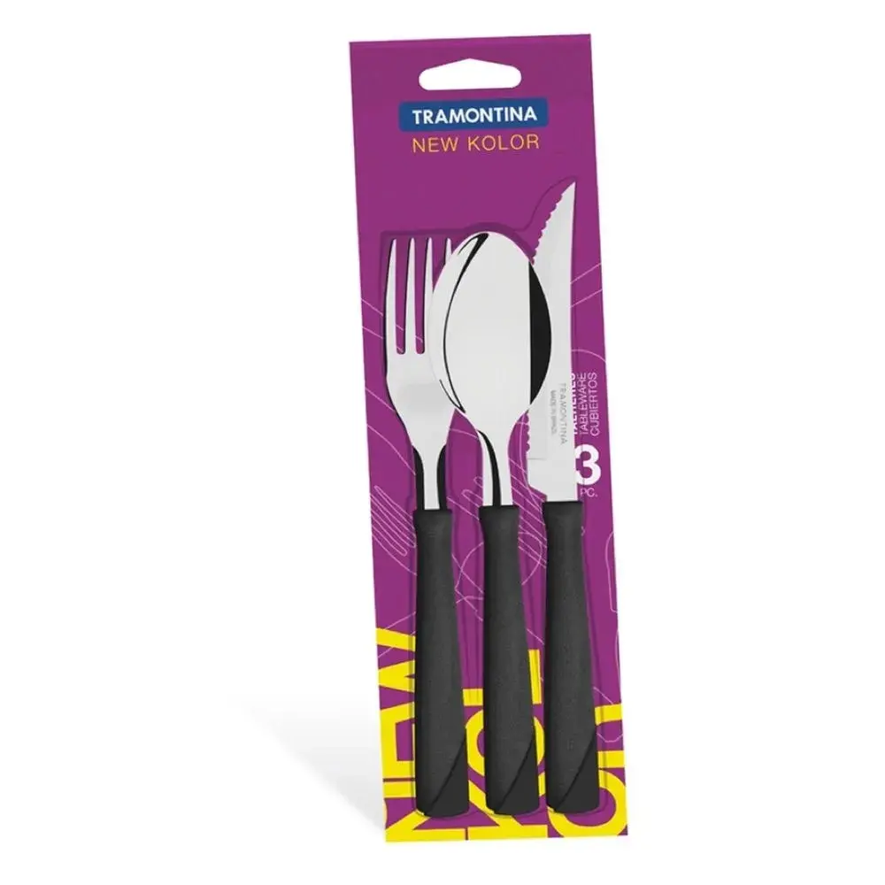 Tramontina 10286165 Cubiertos x3 Negro Mango Ergonomico Acero Premium Resistente