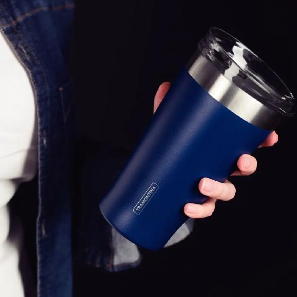Tramontina Exata 500ml Vaso Térmico Acero Inoxidable Doble Pared Azul - Tapa Hermética