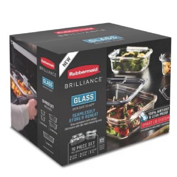 Rubbermaid Brilliance Set de 5 Herméticos de Vidrio 3.2L Cierre Perfecto Libre de BPA