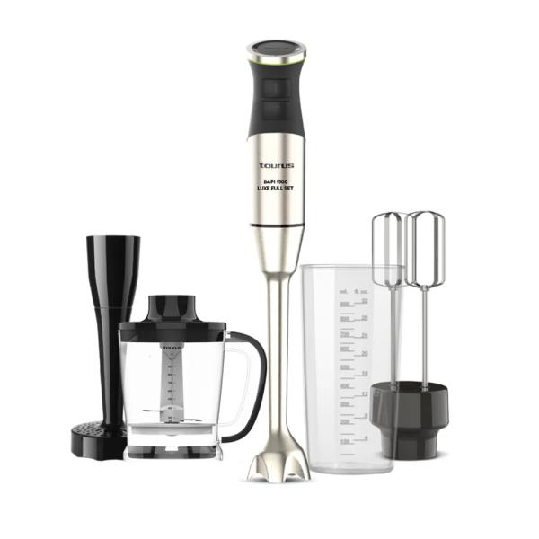 Taurus Bapi 1500 Luxe Full Set 1500W Batidora de Inmersión 20 Velocidades Turbo Rotation Acero Inoxidable Negro