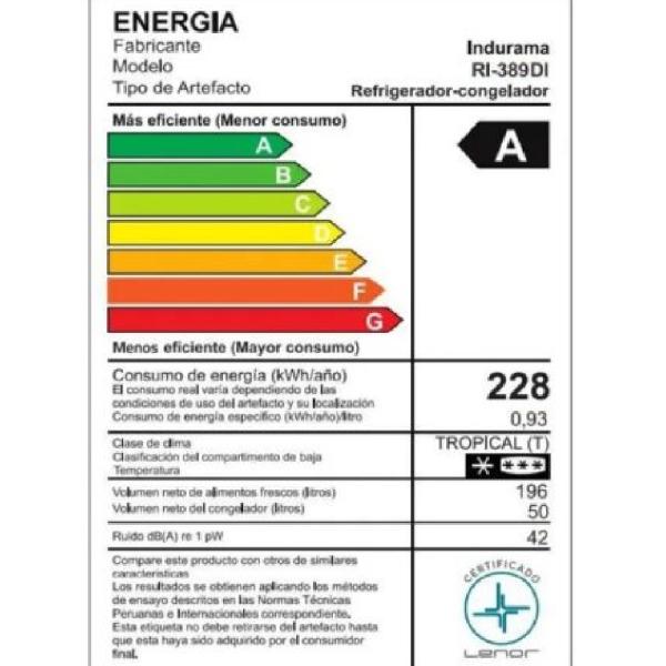 Refrigeradora Indurama RI-389DI 246L 130W No Frost Ahorro Energético Plateado