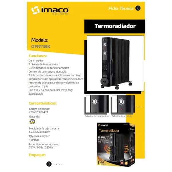 Imaco Termoradiador OFR11NK 11 Celdas 2500W Calefacción Rápida 30m² Negro