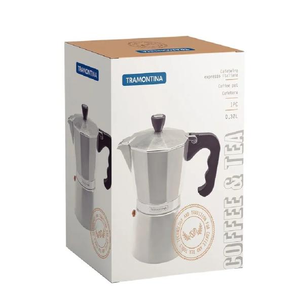Tramontina 61768/010 Cafetera Moka 6 Tazas Aluminio Anodizado Sistema Vapor
