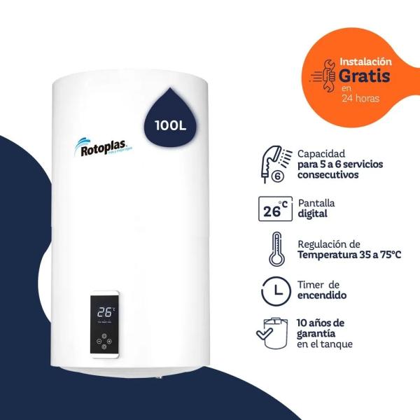 Rotoplas Digiterma 100L Terma Eléctrica Digital Ahorradora Blanca