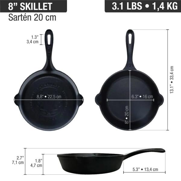Sartén de Hierro Fundido UYSA 20 cm 8 Pulgadas Base Difusora Esmaltado Duradero - 55145013