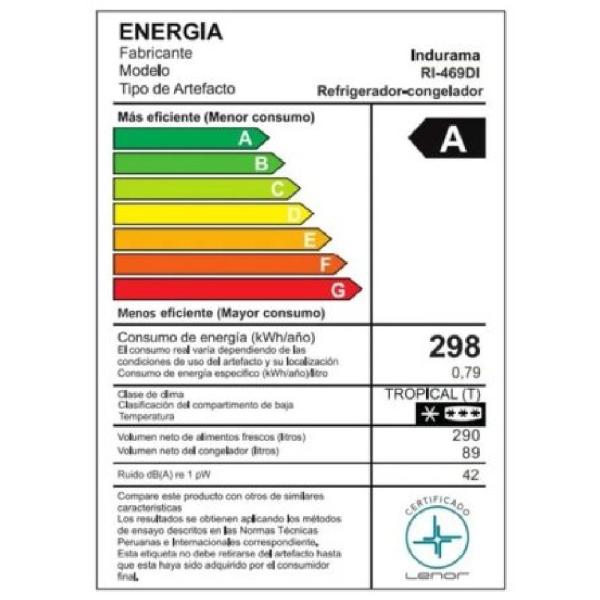 Refrigeradora Indurama RI-469DI 379L No Frost Tecnología Inverter - Plateado