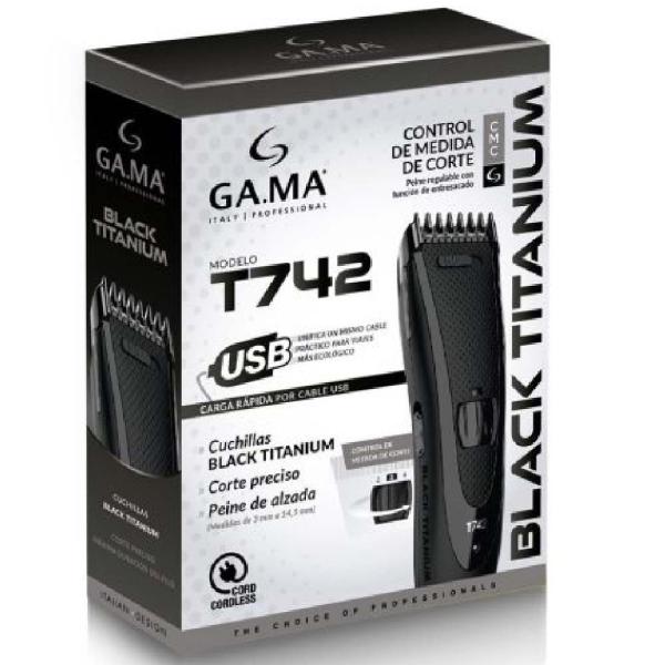 Gama Titanium T742 Cortador de Cabello Profesional 20 Velocidades Motor Cobre Negro