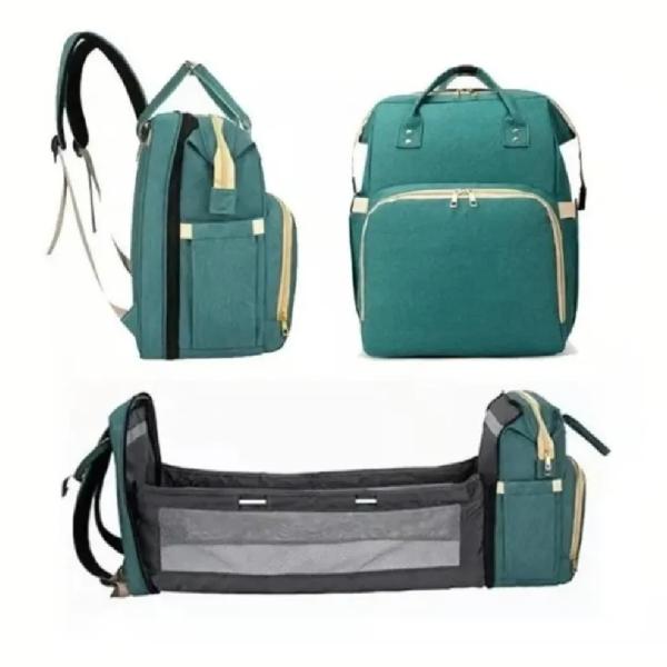 Mochila Pañalera Convertible 3 en 1 Verde Impermeable con Bolsillos Térmicos