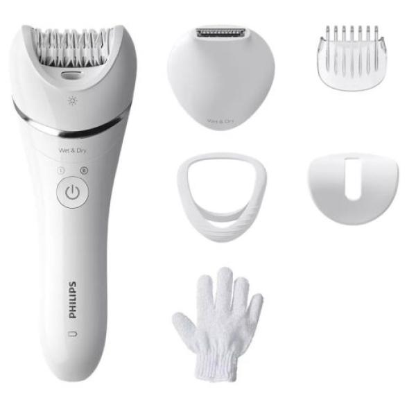 Philips BRE715 00 Depiladora Húmeda y Seca 0.4mm Cabezal Extraíble 5 Accesorios Blanco