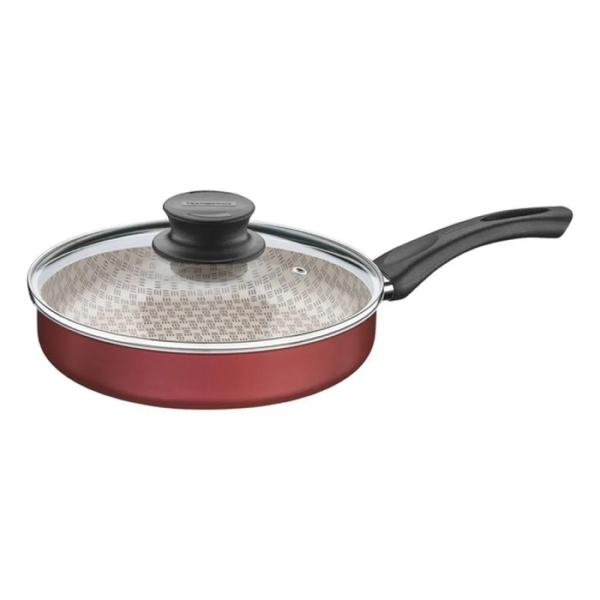 Sartén Tramontina Paris 24cm Antiadherente Recta - Tapa de Vidrio Templado