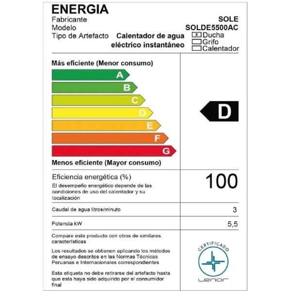 DUCHA ELÉCTRICA SOLE 4T 5500W MODELO 3121SOLDE5500AC