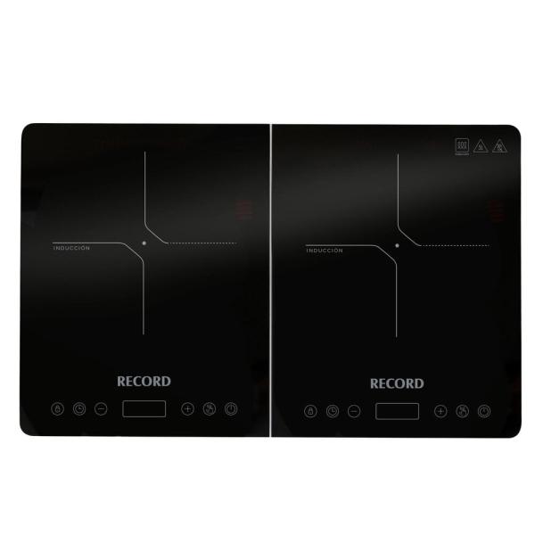 Record Cocina de Inducción Eléctrica 2 Hornillas 3500W Vitrocerámica Ultra Slim Negro