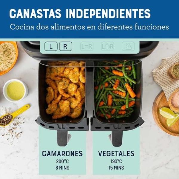 Oster Air Fryer CKSTAF7MCDDF-053 7.6 Litros Doble Canasta Cocción Rápida 1500W Negro Moderno