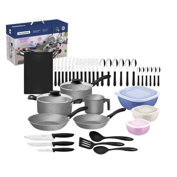 Tramontina Linz 28399602 Batería Cocina 44 Piezas Acero Inoxidable 18/10 Antiadherente Duradero Plata