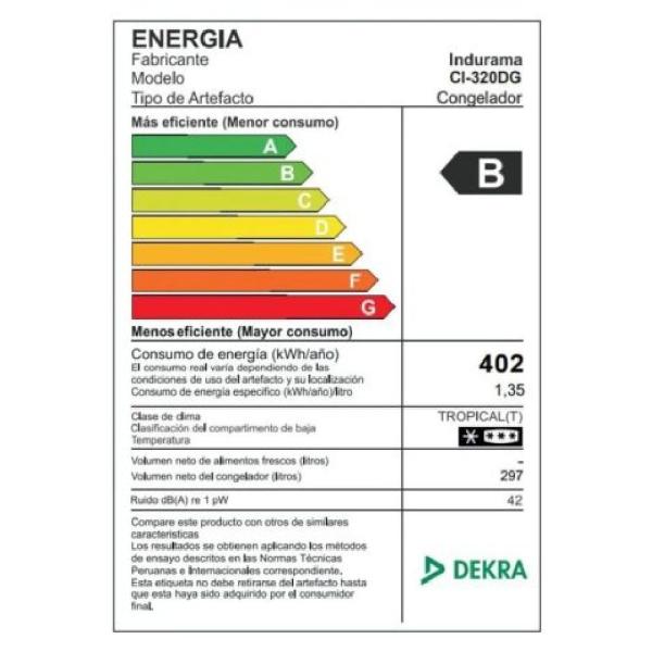 Indurama CI-320DG Congeladora 297L Defrost Sistema No Frost Ahorro Energético Gris