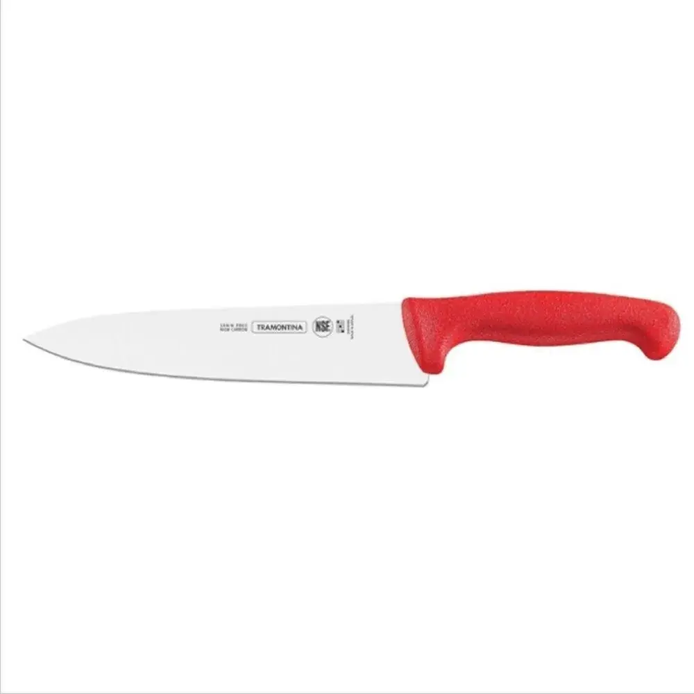 Tramontina 24609-078 Cuchillo Carnicero 8" Acero Inoxidable 3 Rivets Mango Ergonomico Rojo