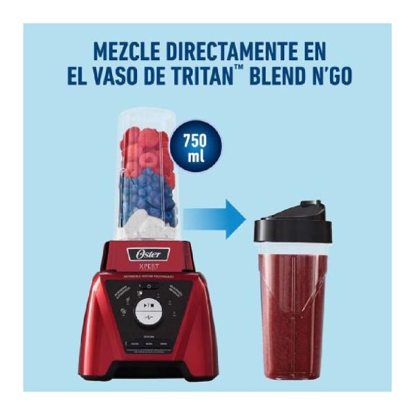 Oster Xpert Series BLST3B-RPG Licuadora 600W Vaso Blend-n-Go 24oz Sistema All-Metal Drive Roja