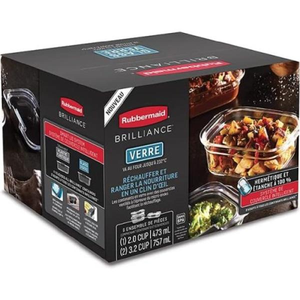Rubbermaid Brilliance Pack 3 Recipientes Vidrio 3.2L+1.4L+0.7L Tecnología FreshSeal - 2118304