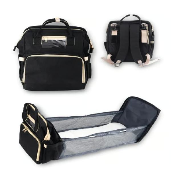 Mochila Pañalera Convertible 3 en 1 Negro Multifuncional con Portabebé y Cambiador