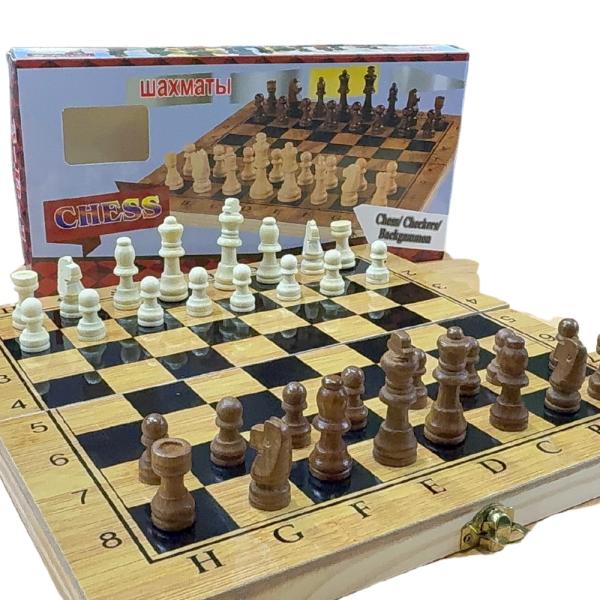Ajedrez 3 Juegos en 1 Tablero de Madera con Piezas de Tamaño Estándar Clásico Natural