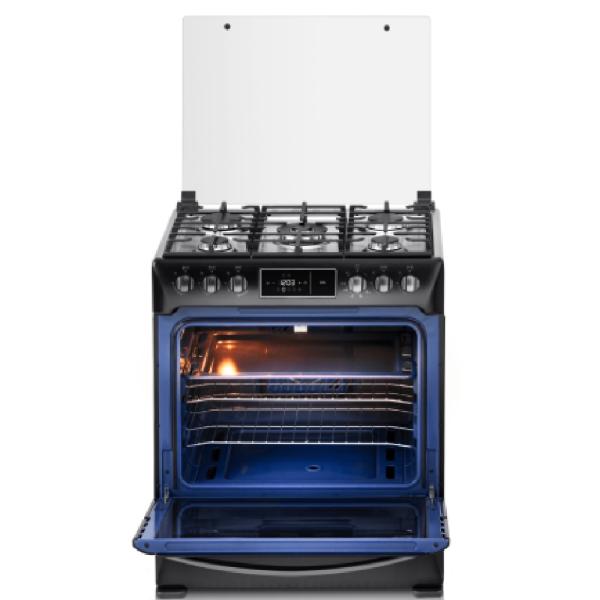 Indurama Niza Zafiro 5 Quemadores 30" Cocina a Gas Negro - Encendido Eléctrico - Parrilla de Hierro Fundido