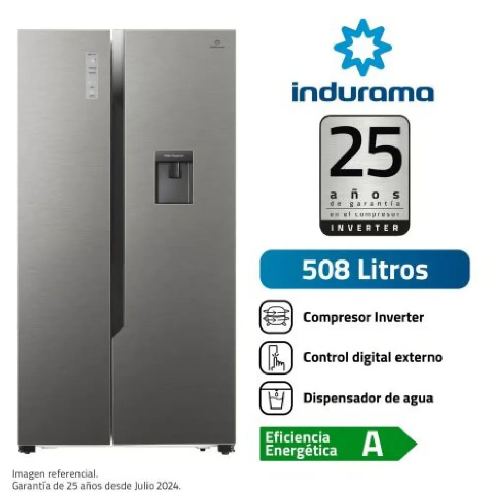 Indurama RI-788DI Side by Side 508L No Frost 2 Puertas Inverter Acero Inoxidable