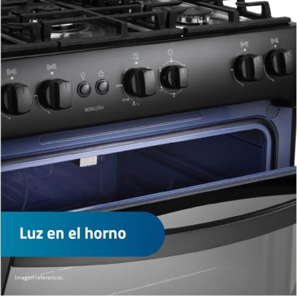 Indurama Borgoña Zafiro Cocina 5 Quemadores 75cm Acero Inoxidable Encendido Eléctrico Negro