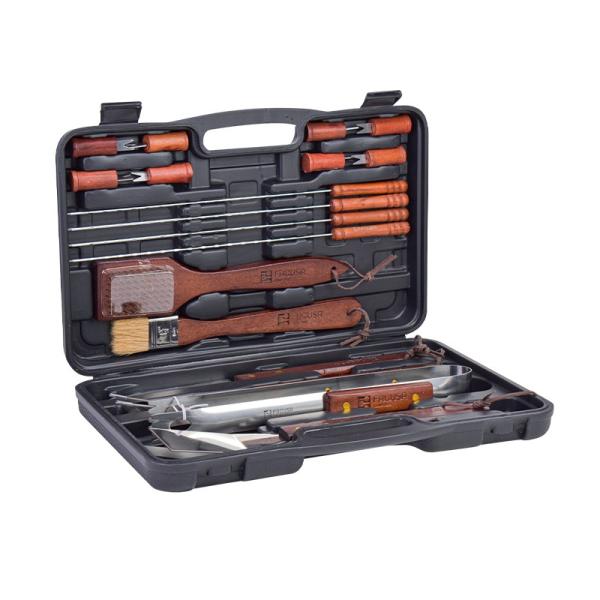 Facusa Set de Utensilios BBQ x18 con Maletín Acero Inoxidable Ideal Parrillas Negro
