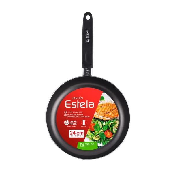 Facusa Sartén Estela 24cm Antiadherente Aluminio Forjado Mango Ergonómico Negro